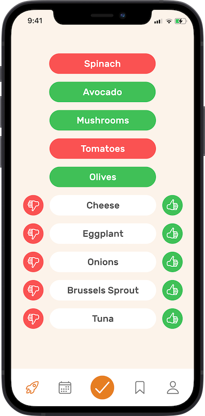 meal ingrediants screen